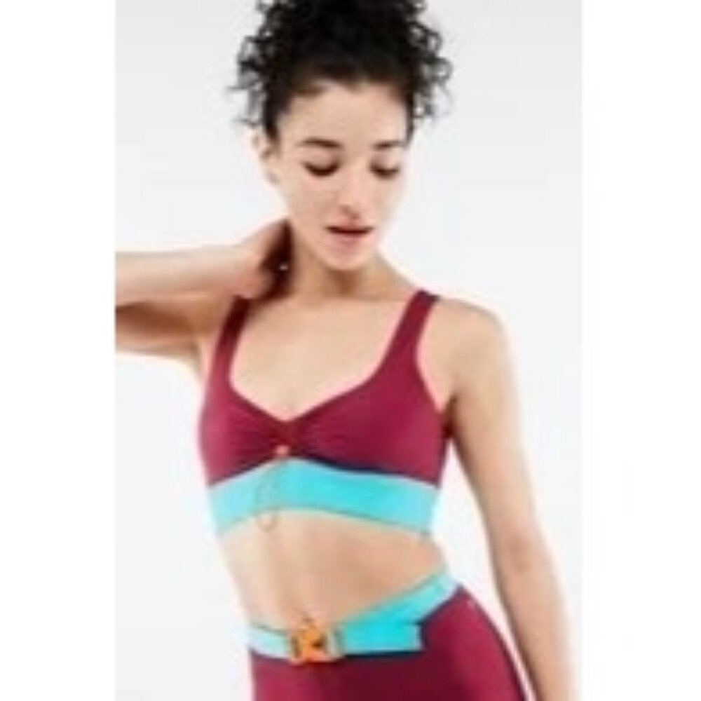 Fabletics Fiona Sports Bra Medium Impact Burgundy Turquoise Cinch NWT 1X/16-18